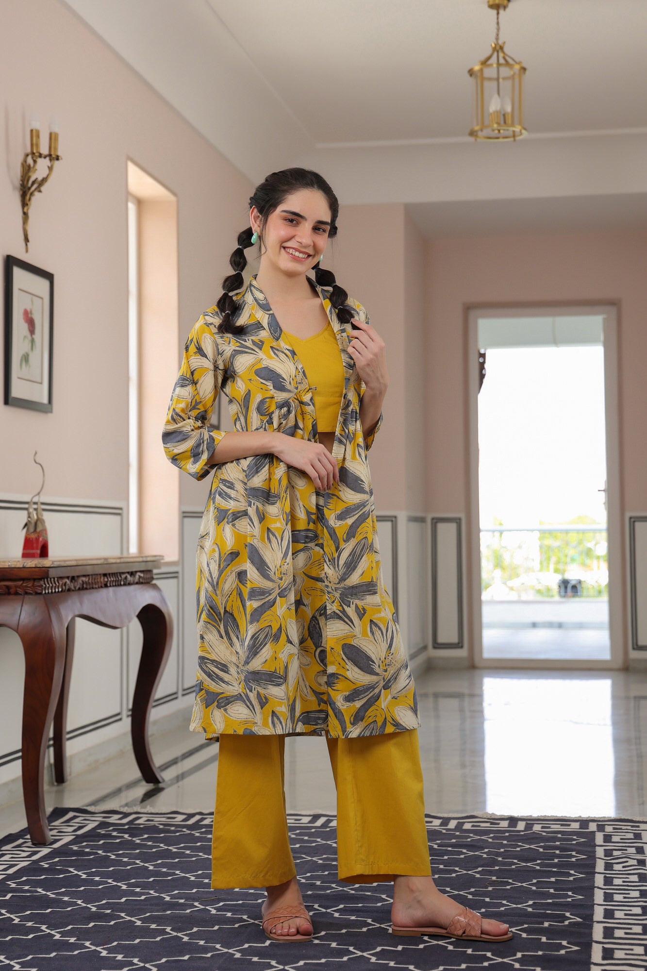 Mustard Blossom Three Piece Cotton Co-ord Set