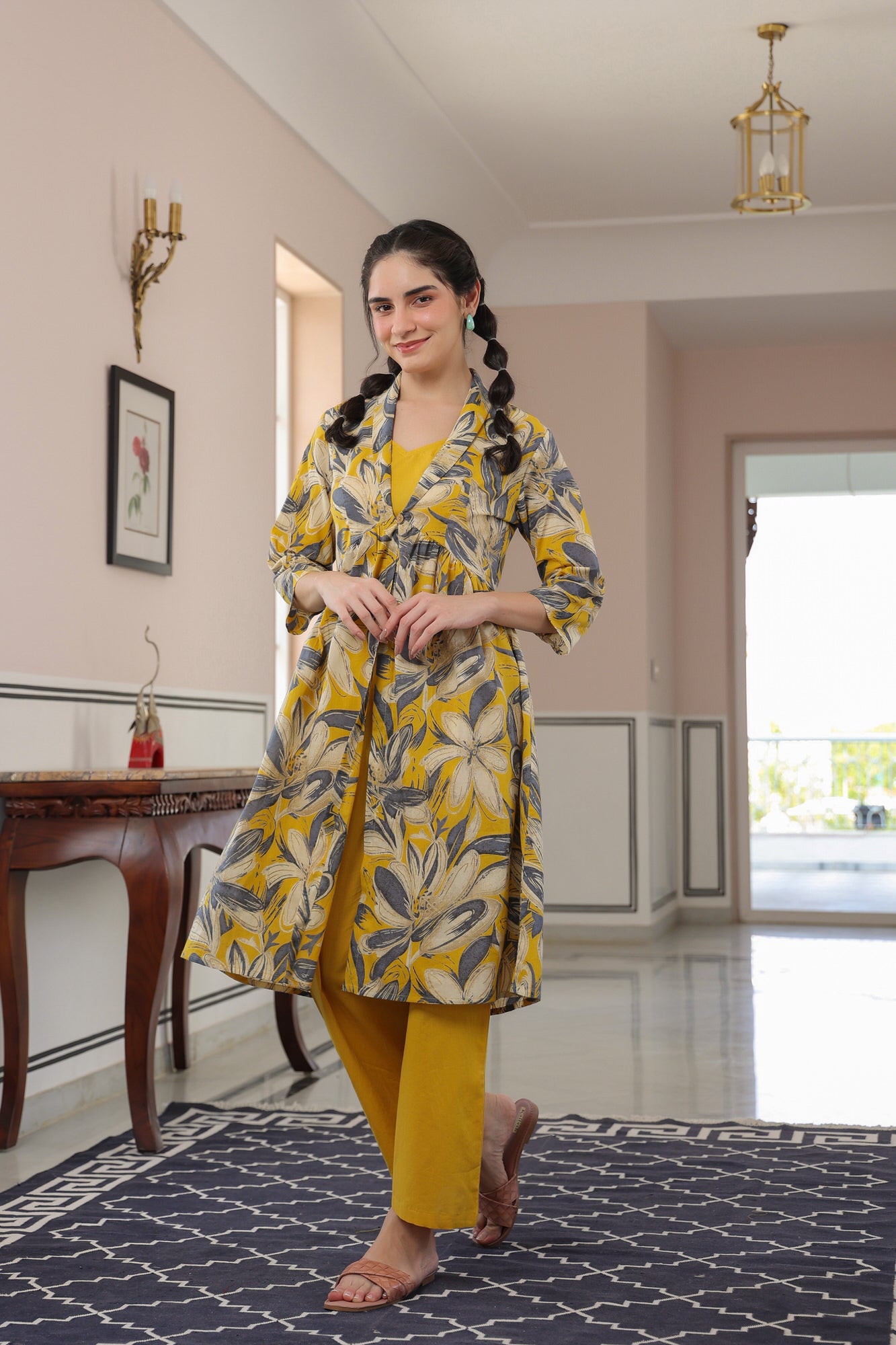 Mustard Blossom Three Piece Cotton Co-ord Set