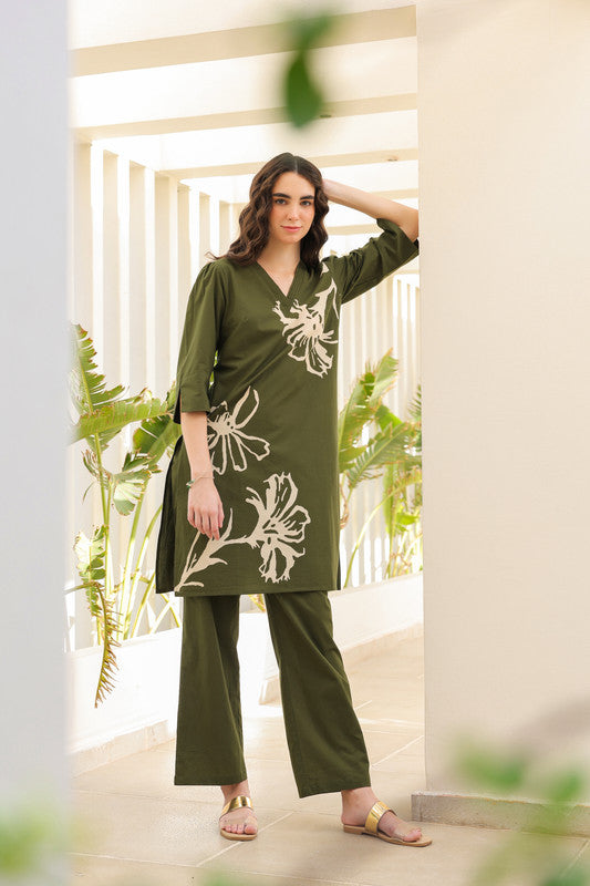 Olive Meadow Cotton Co-ord Set