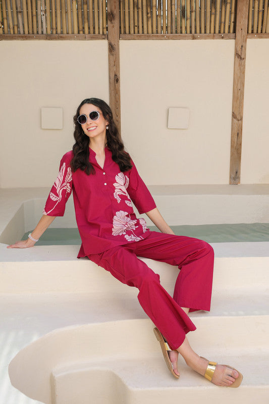 Cherry Red Cotton Co-ord Set