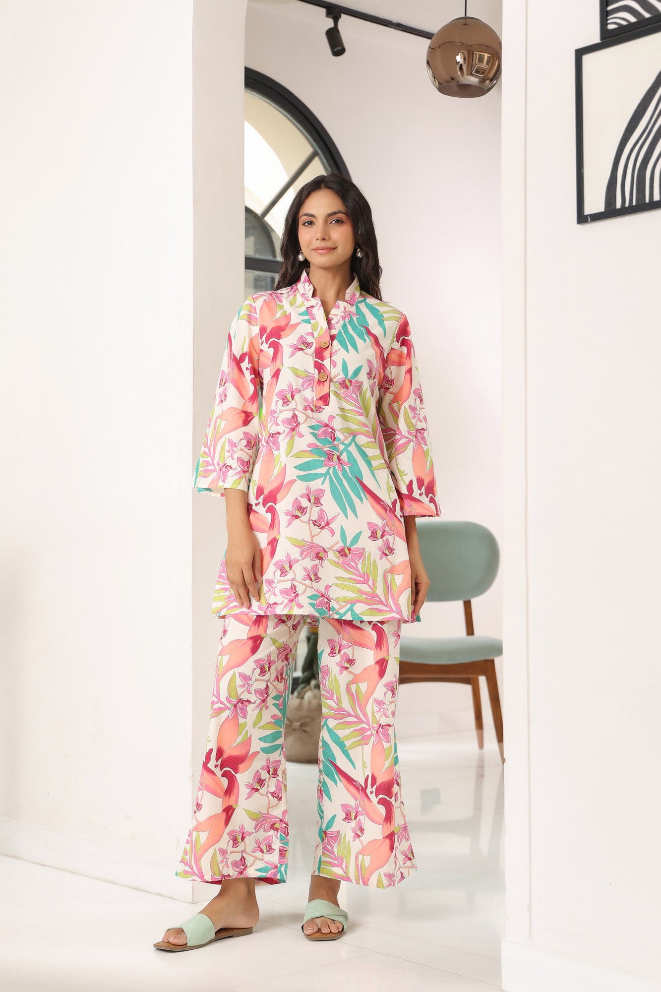 Canopy White Cotton Palazzo Loungewear Set