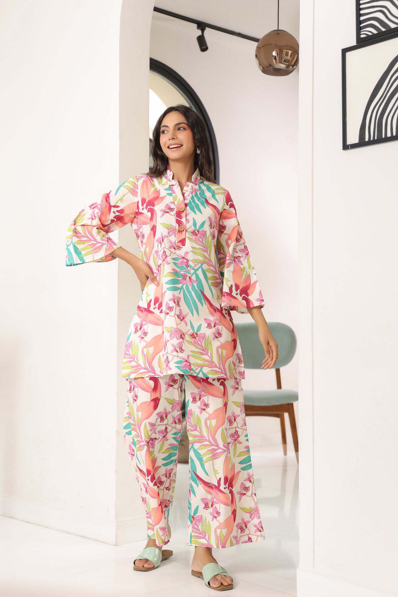 Canopy White Cotton Palazzo Loungewear Set