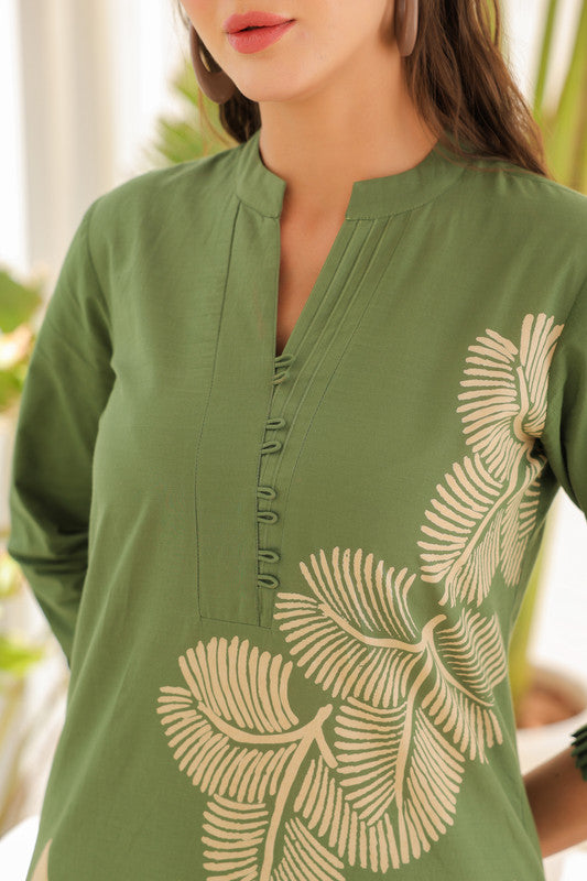 Sage Green Floral Line Pattern Cotton Co-ord set