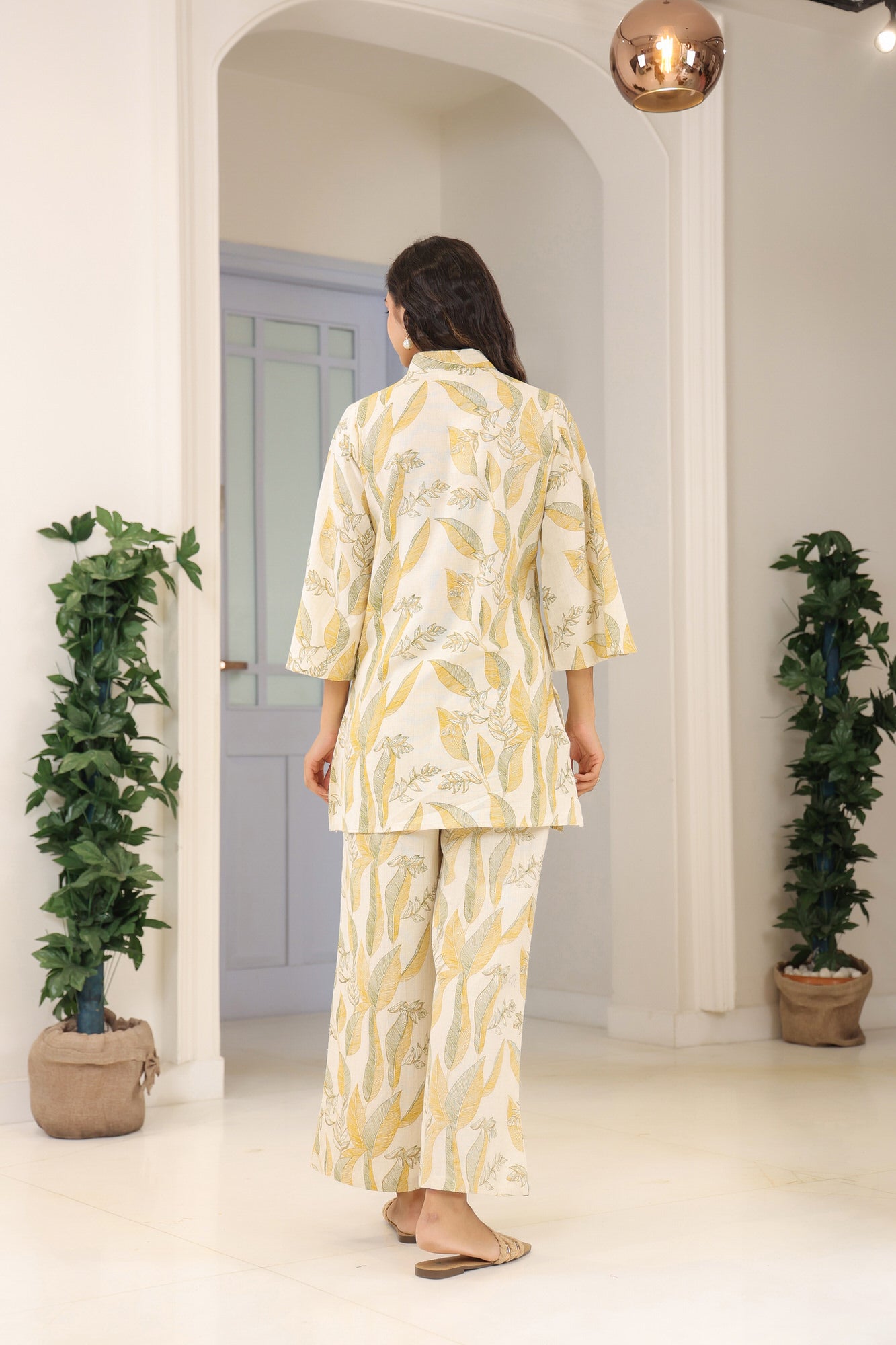 Pleasant White Cotton Flex Palazzo Loungewear Set