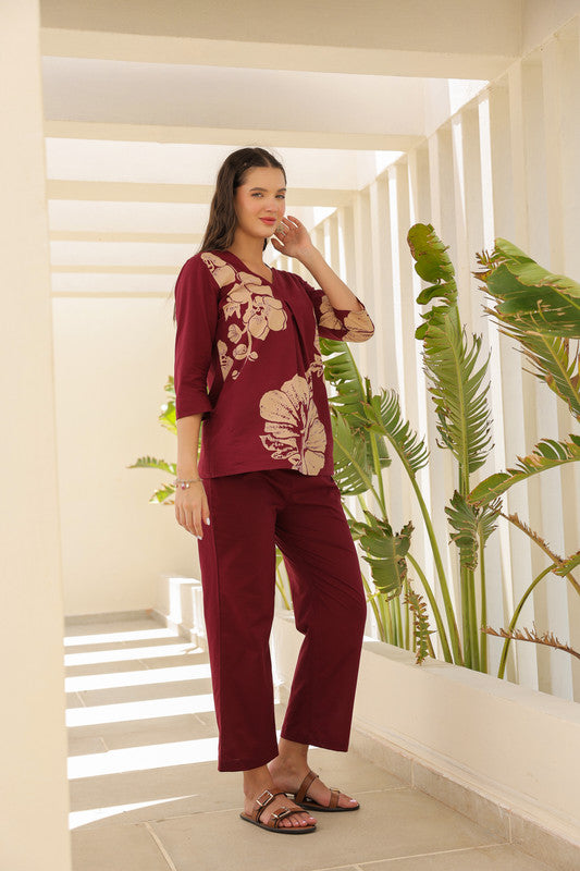 Burgundy Flora Cotton Co-ord Set