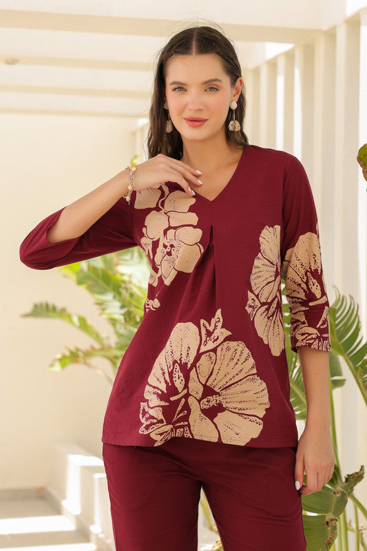 Burgundy Flora Cotton Co-ord Set