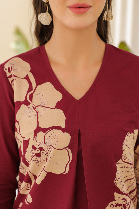Burgundy Flora Cotton Co-ord Set
