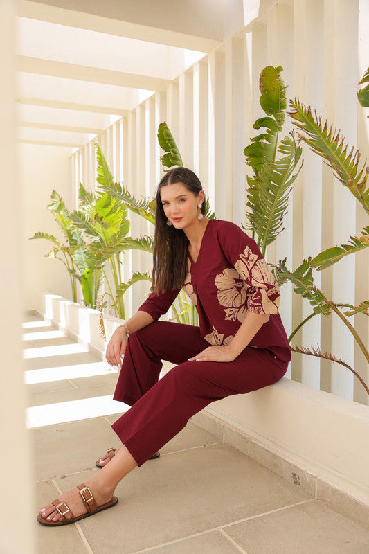 Burgundy Flora Cotton Co-ord Set