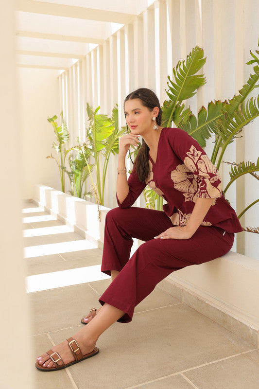 Burgundy Flora Cotton Co-ord Set