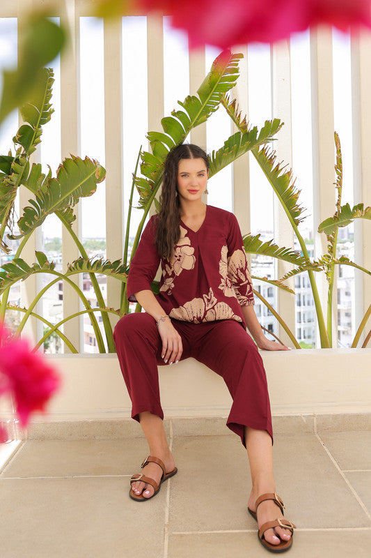 Burgundy Flora Cotton Co-ord Set