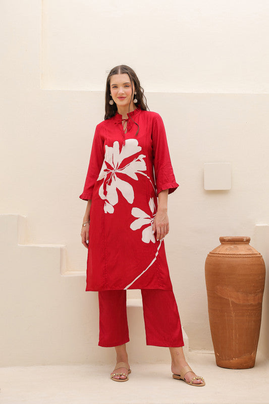 Crimson Whirl Russian Silk Co-ord Set