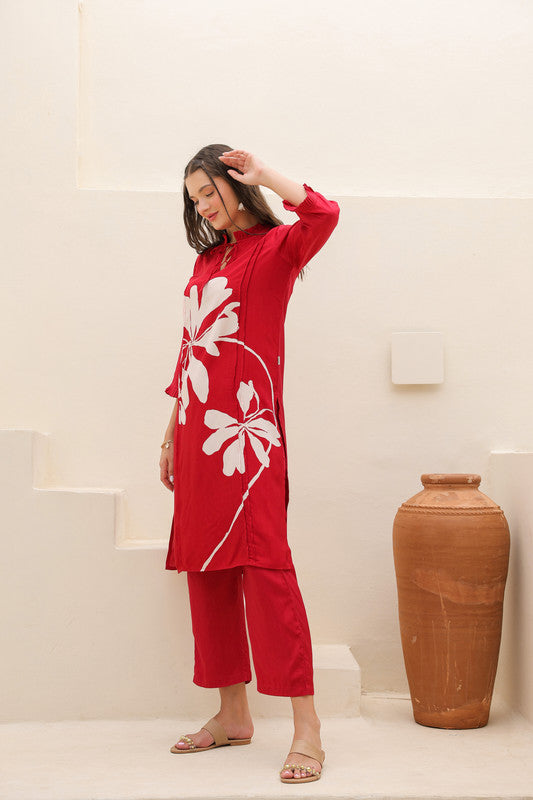 Crimson Whirl Russian Silk Co-ord Set