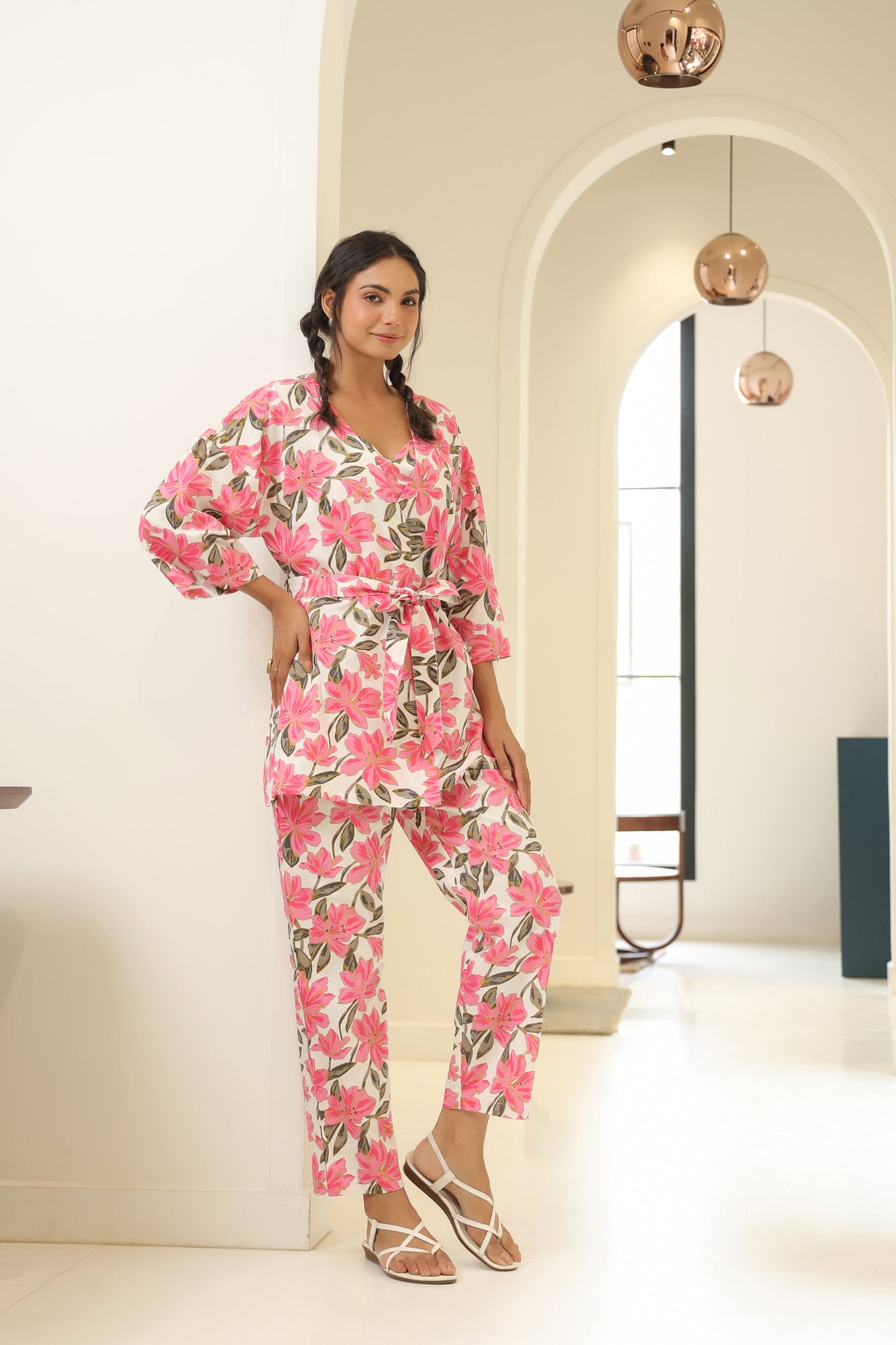 Flower Power Pink Cotton Flex Three Piece Co-ord Set