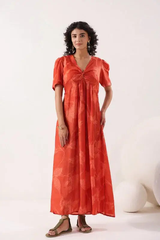 Saffron Breeze Ensemble Red Cotton Dress