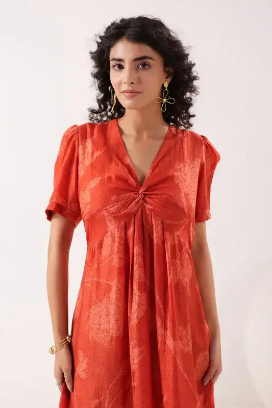Saffron Breeze Ensemble Red Cotton Dress