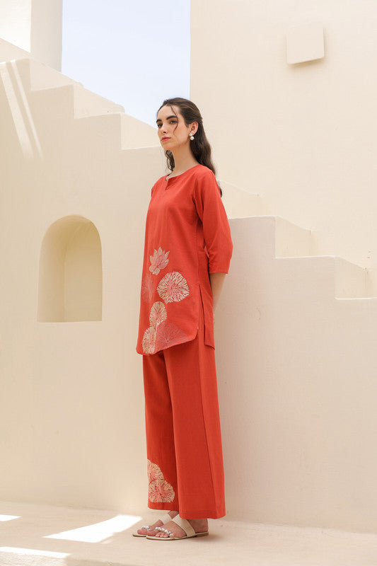 Tangerine Embroidery Cotton Flex Co-ord Set