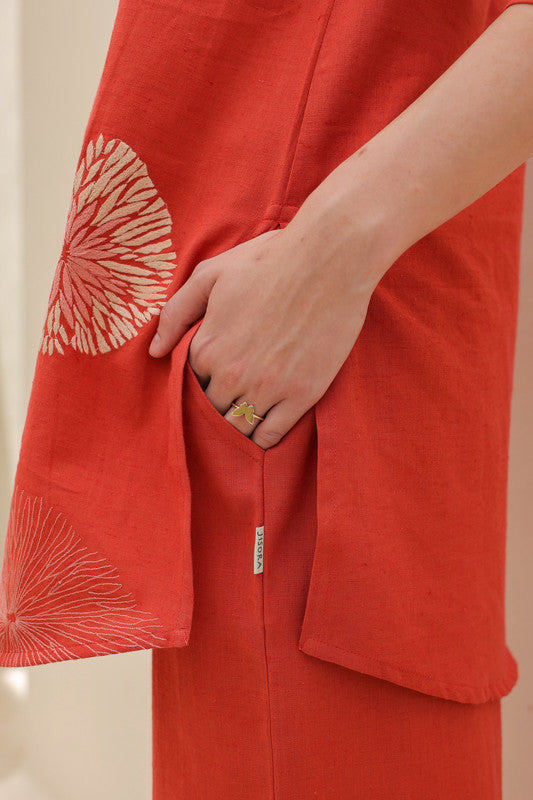 Tangerine Embroidery Cotton Flex Co-ord Set