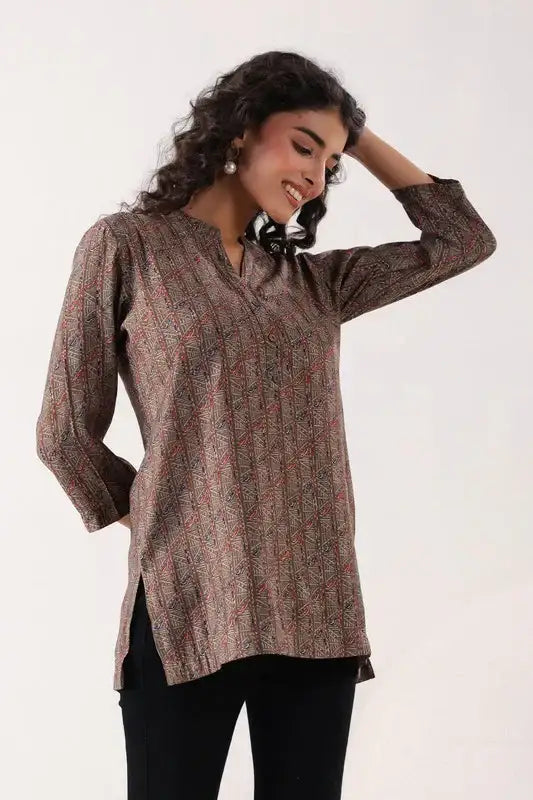 Minimalist Ethnic Brown Top