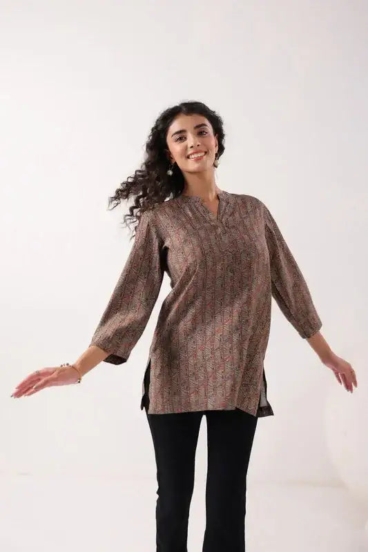 Minimalist Ethnic Brown Top