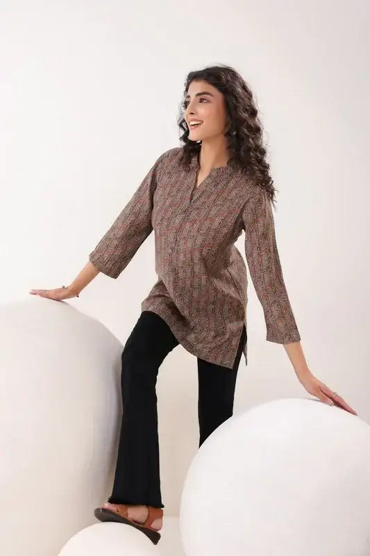 Minimalist Ethnic Brown Top