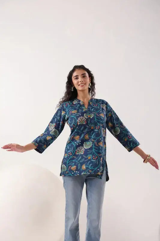 Vibrant Ethnic Blue Cotton Top
