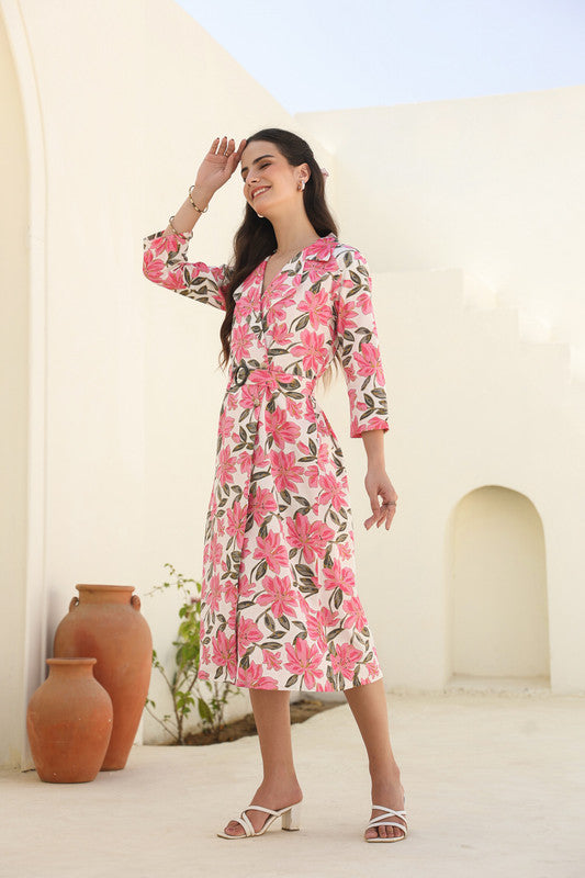 Petal Breeze Belted Cotton Flex Dress