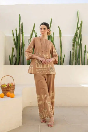 Caramel Tropical Mist Printed Cotton Co-ord Set