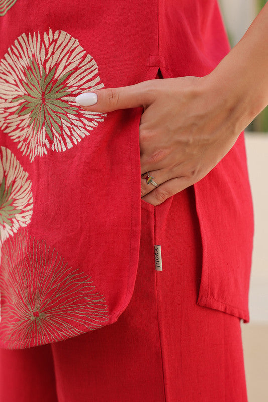 Scarlet Embroidery Cotton Flex Co-ord Set