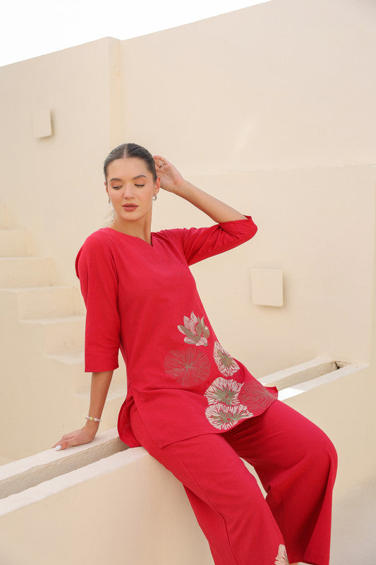 Scarlet Embroidery Cotton Flex Co-ord Set