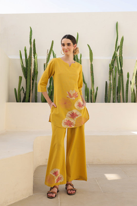 Canary Yellow Flora Cotton Flex Co-ord Set