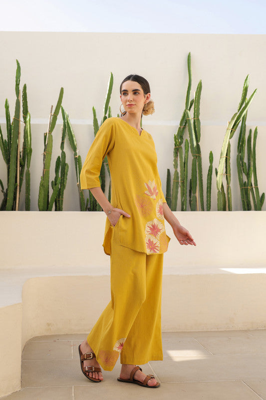 Canary Yellow Flora Cotton Flex Co-ord Set