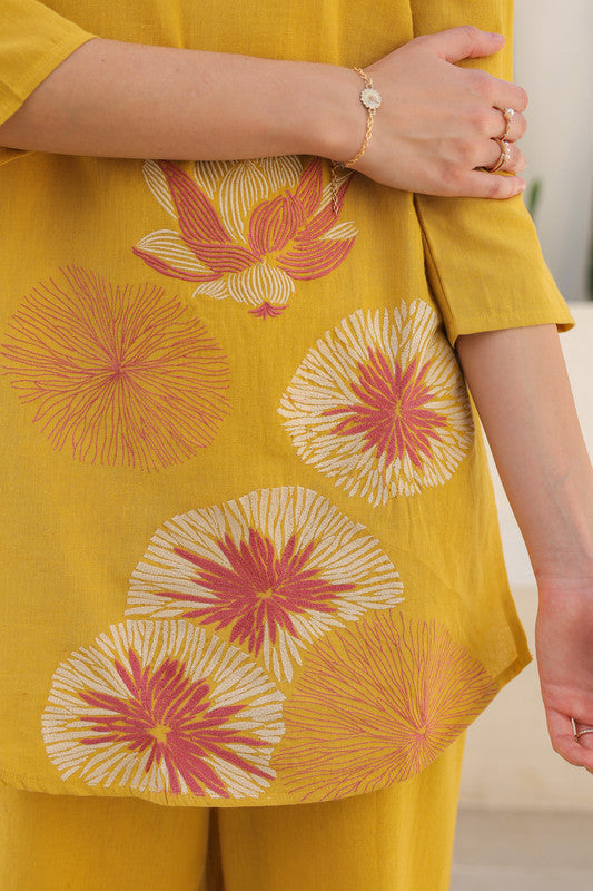 Canary Yellow Flora Cotton Flex Co-ord Set