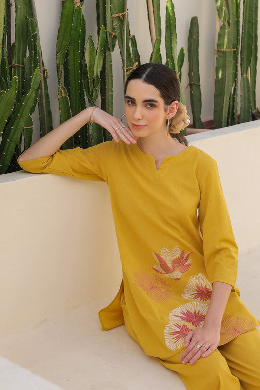 Canary Yellow Flora Cotton Flex Co-ord Set