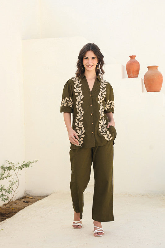 Nature’s Stitch Embroidered Olive Co-ord Set