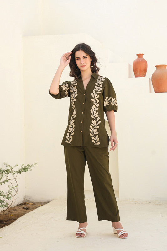 Nature’s Stitch Embroidered Olive Co-ord Set