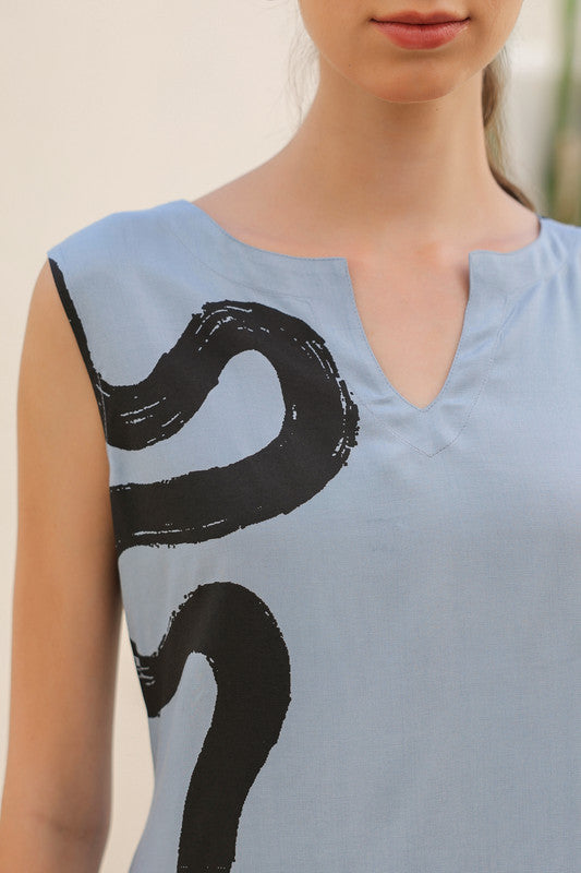 Powder Blue Abstract Russian Silk Co-ord Set