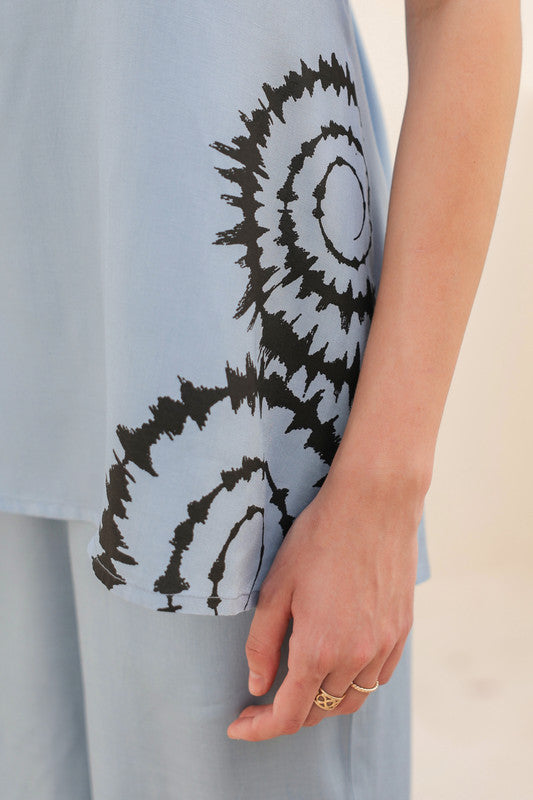 Powder Blue Abstract Russian Silk Co-ord Set