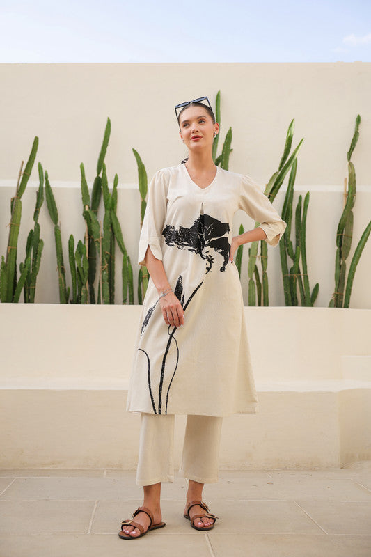 Floral Black Cotton Flex Long Co-ord Set