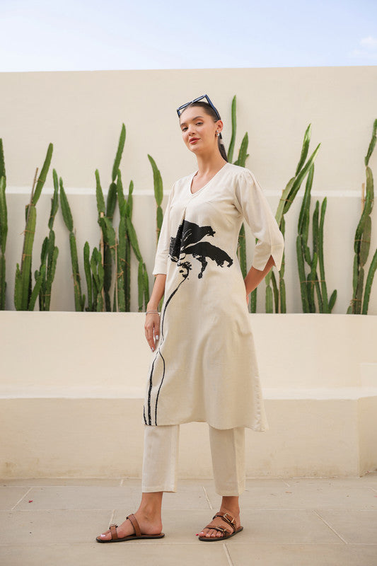 Floral Black Cotton Flex Long Co-ord Set