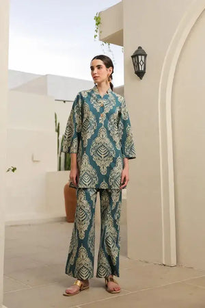 Teal Blossom Cotton Co-ord Set