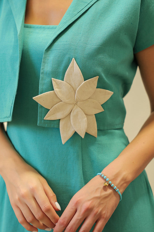 Frosted 3D Petal Cotton Flex Dress with Jacket