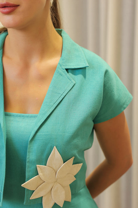 Frosted 3D Petal Cotton Flex Dress with Jacket