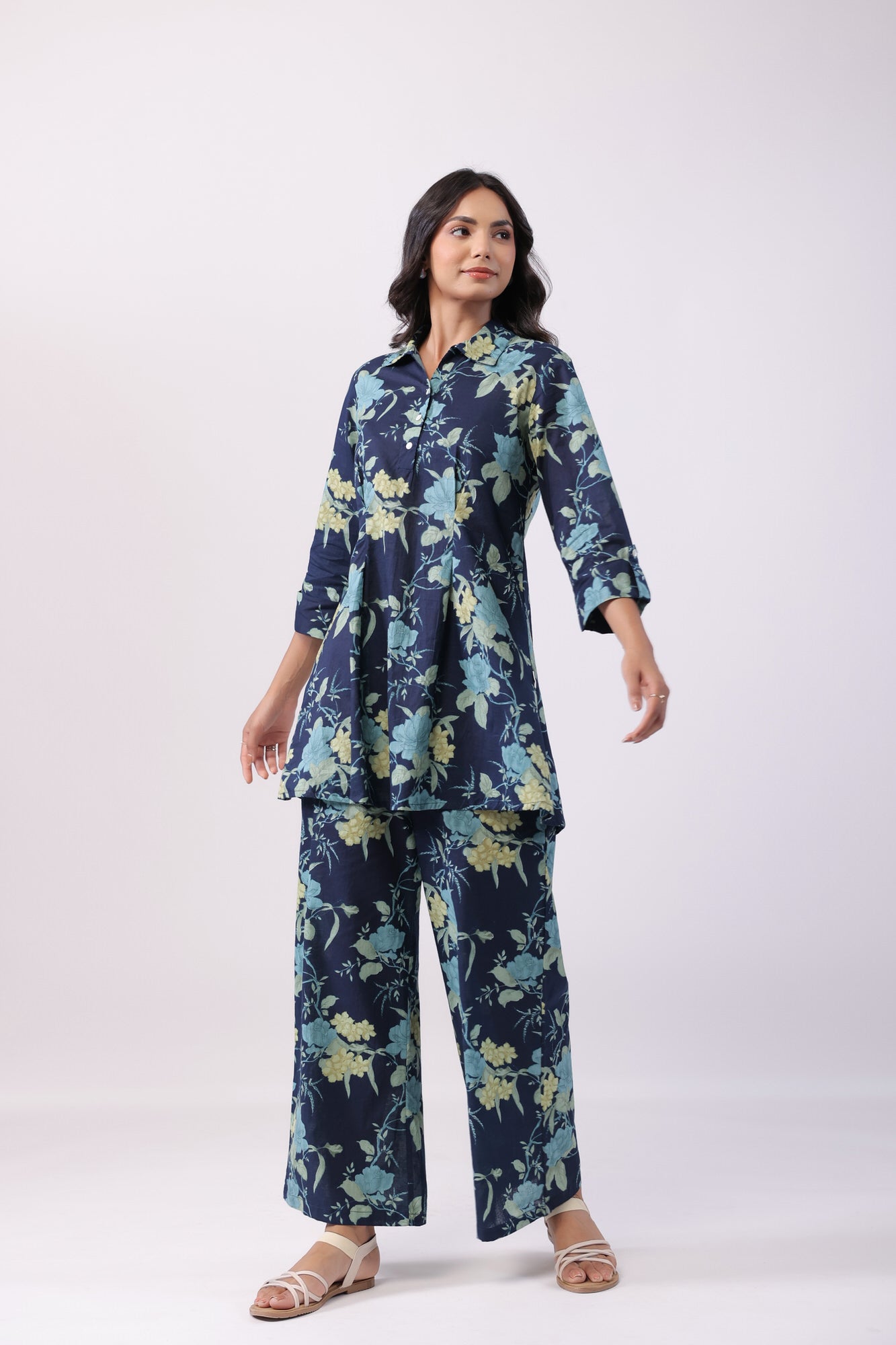 Twilight Floral Blue Cotton Co-ord Set