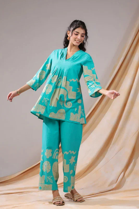Aqua Rhythm Cotton Co-ord Set