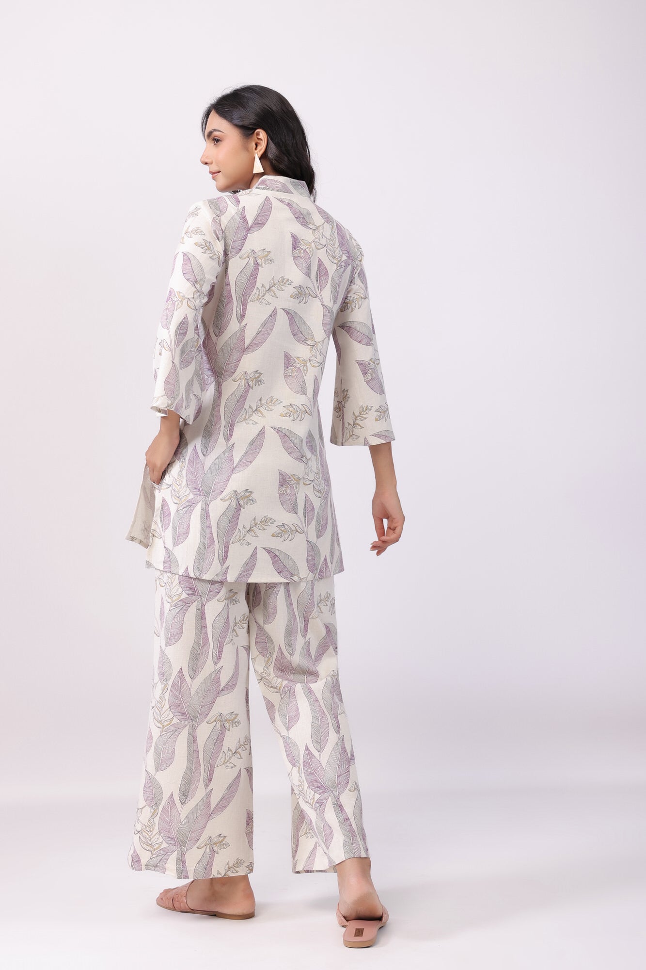 Leaflet Off-White Cotton Palazzo Loungewear Set