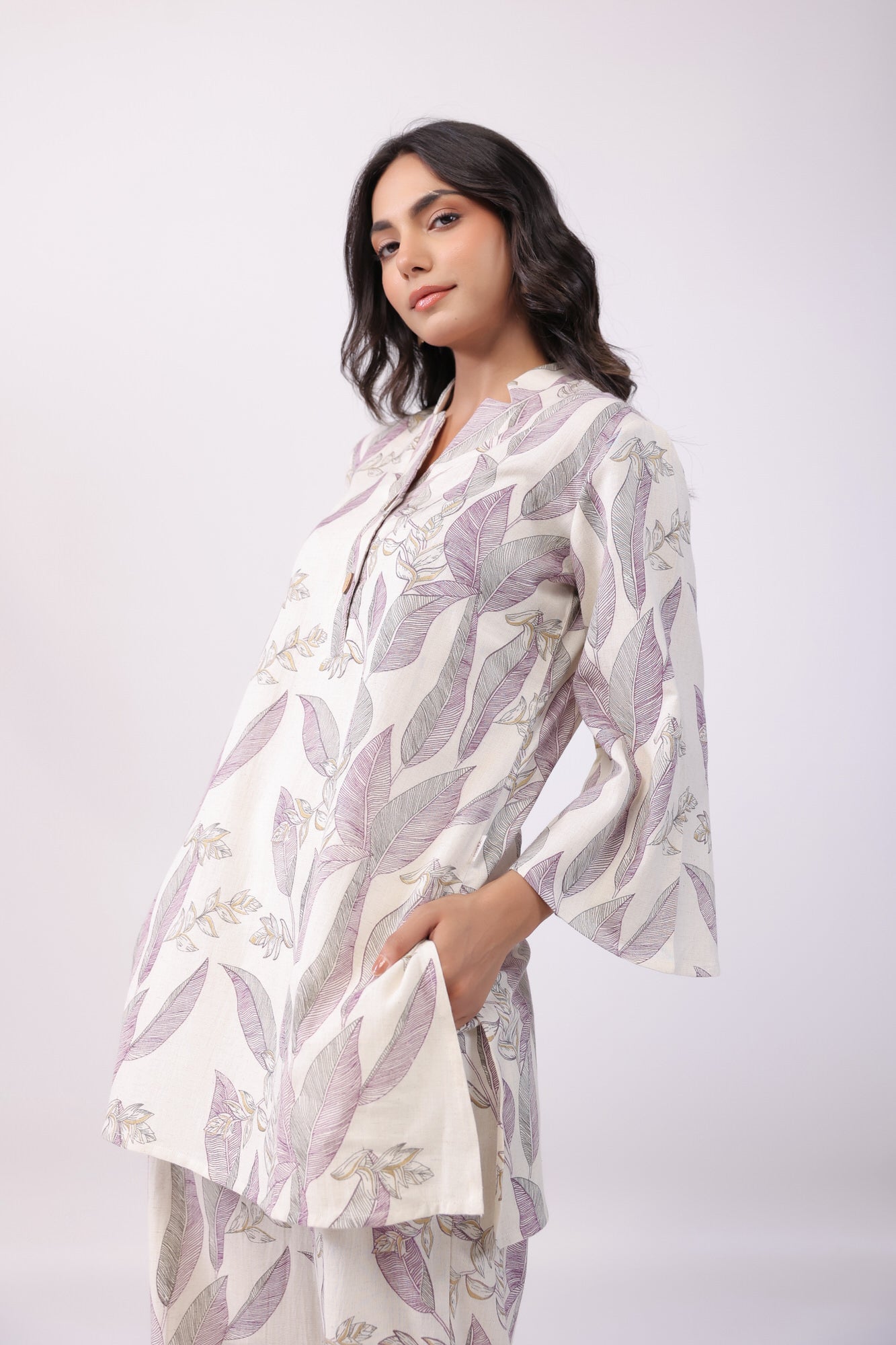 Leaflet Off-White Cotton Palazzo Loungewear Set