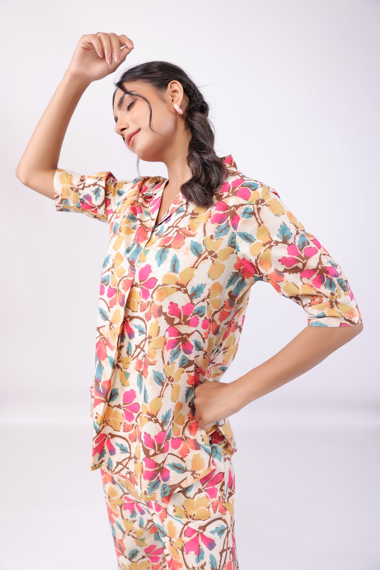 Lively Flowery Multicoloured Cotton Co-ord Set