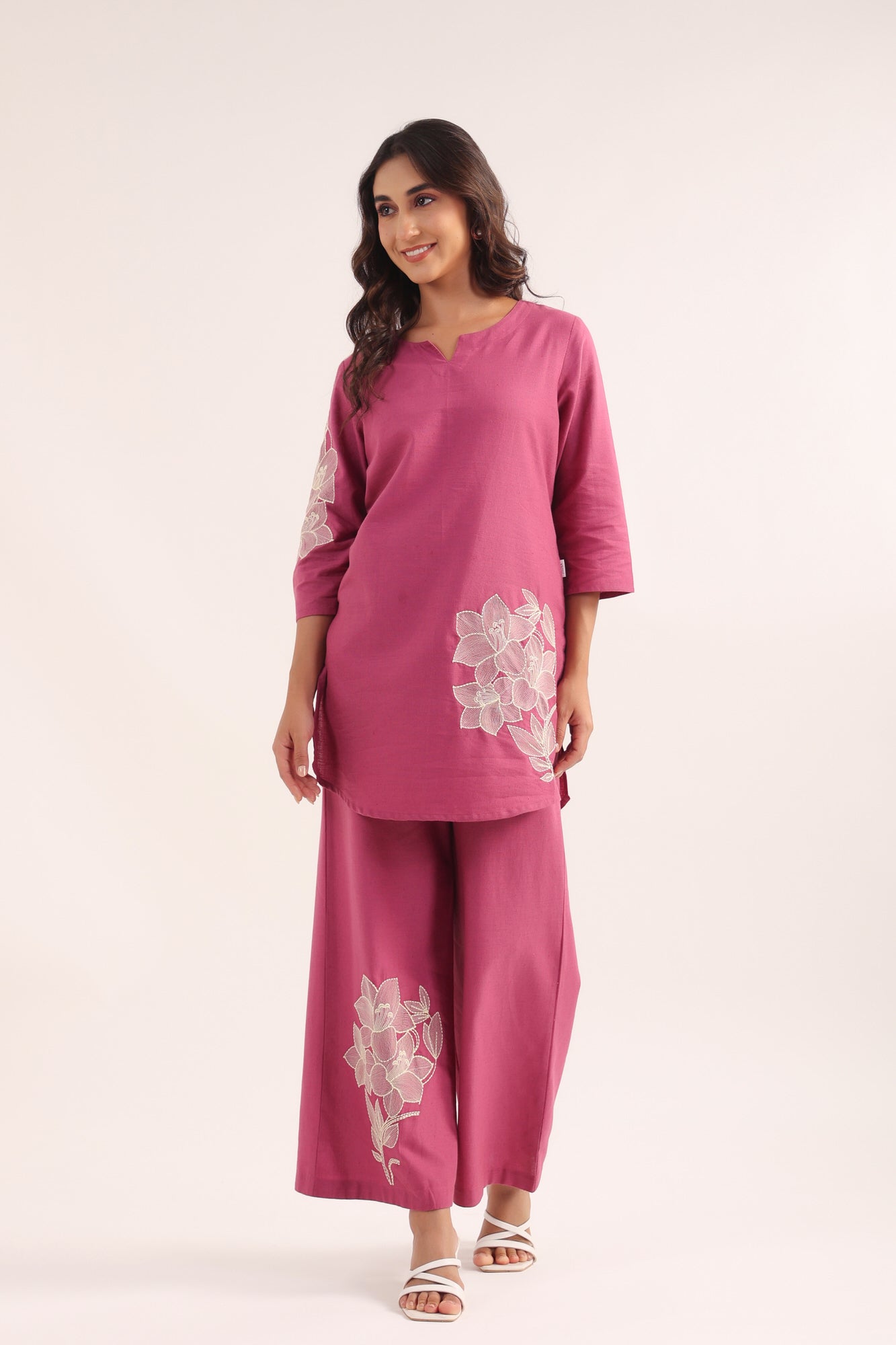 Lilac Bloom Cotton Embroidered Co-ord Set