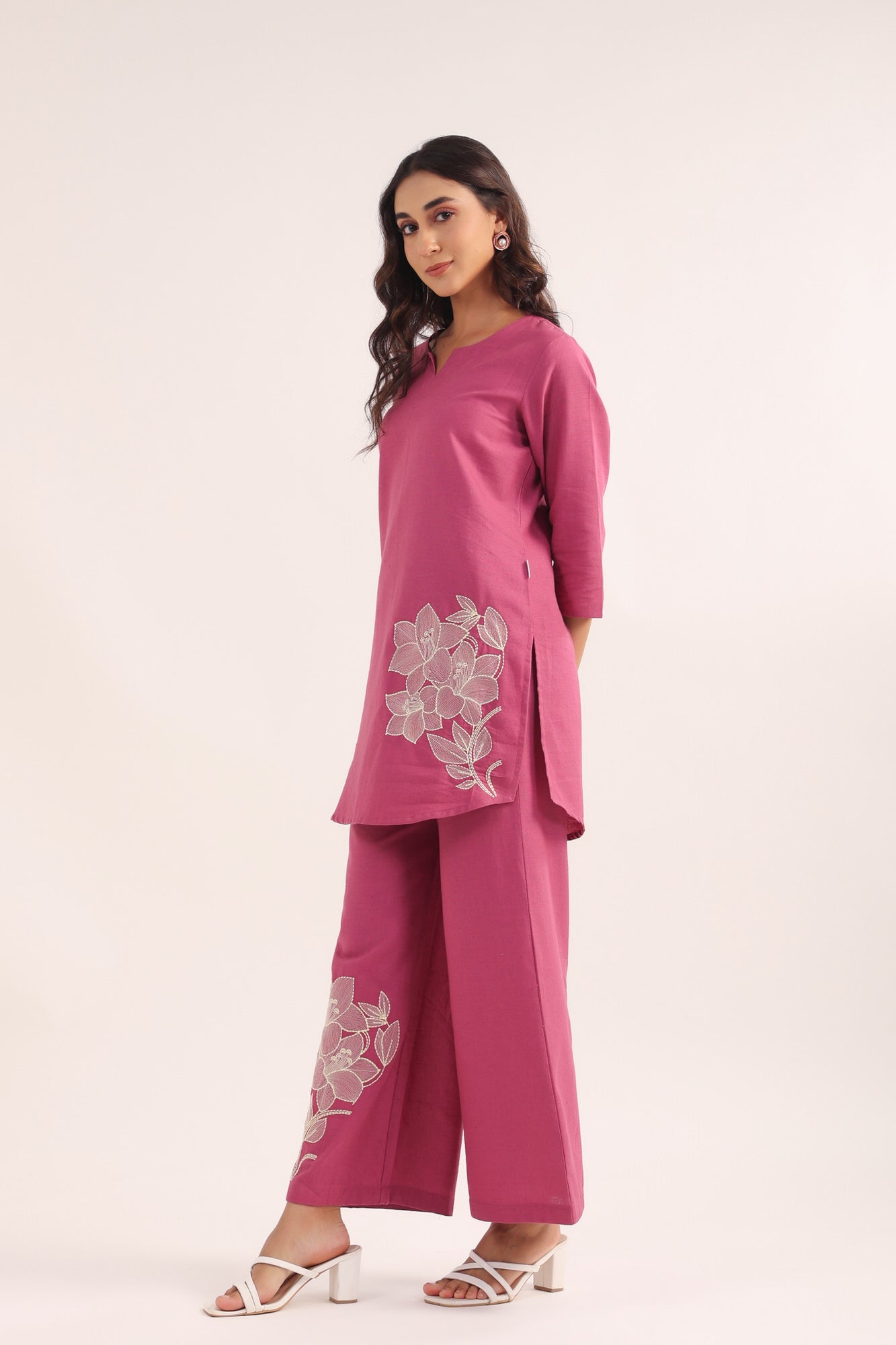 Lilac Bloom Cotton Embroidered Co-ord Set