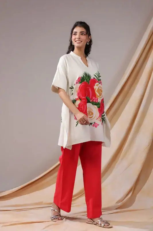 Scarlet Bloom Cotton Flex Co-ord Set